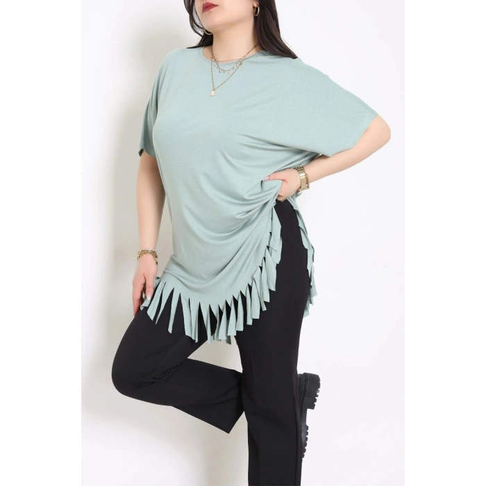 Püsküllü Viskon Büyük Beden Tunik Mint - 70913.1969.
