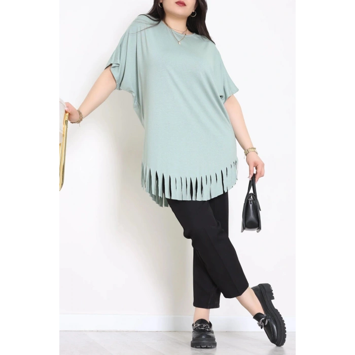 Püsküllü Viskon Büyük Beden Tunik Mint - 70913.1969.