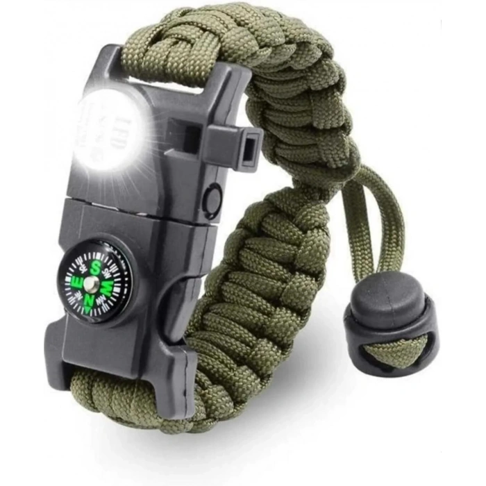 Pusula,fenerli Yüksek Desibel Düdüklü Hayatta Kalma Kamp Bilekliği  Haki