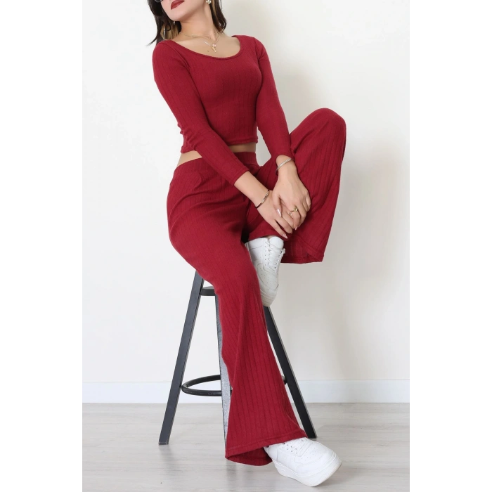 Raporlu İnterlok Çerçeve Yaka İkili Takım Bordo - 51090.1567.