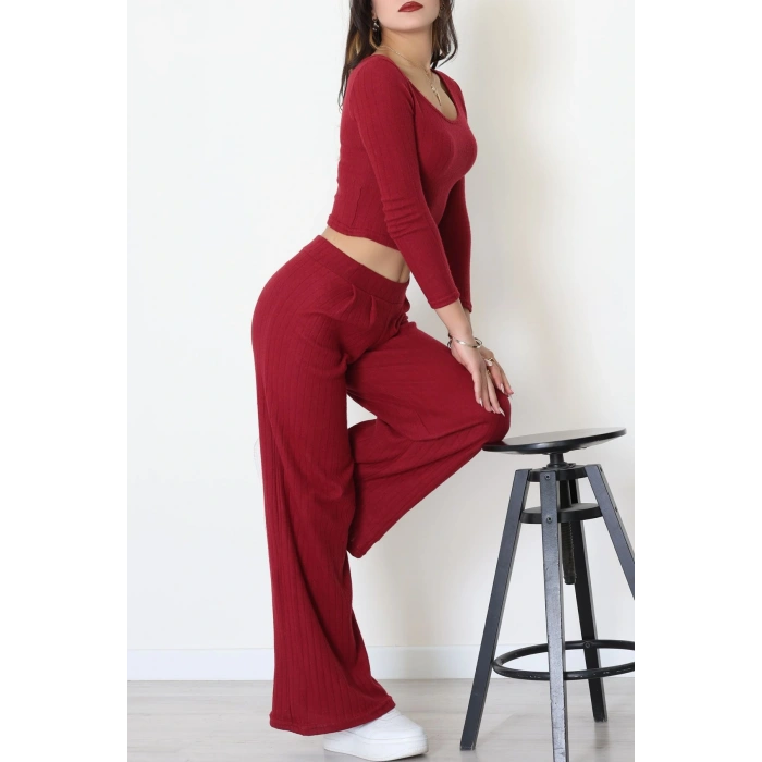 Raporlu İnterlok Çerçeve Yaka İkili Takım Bordo - 51090.1567.