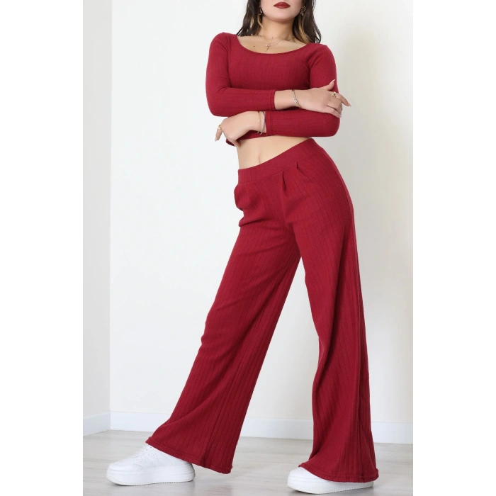 Raporlu İnterlok Çerçeve Yaka İkili Takım Bordo - 51090.1567.