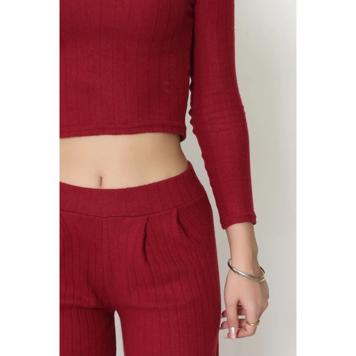 Raporlu İnterlok Çerçeve Yaka İkili Takım Bordo - 51090.1567.