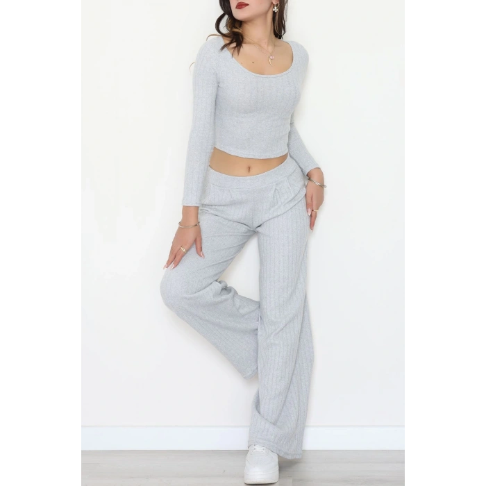 Raporlu İnterlok Çerçeve Yaka İkili Takım Gri - 51090.1567.