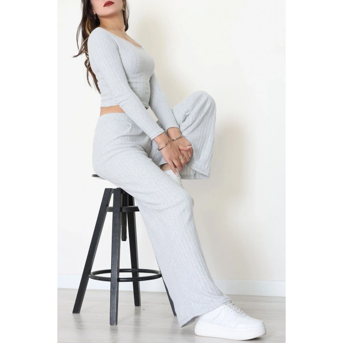 Raporlu İnterlok Çerçeve Yaka İkili Takım Gri - 51090.1567.