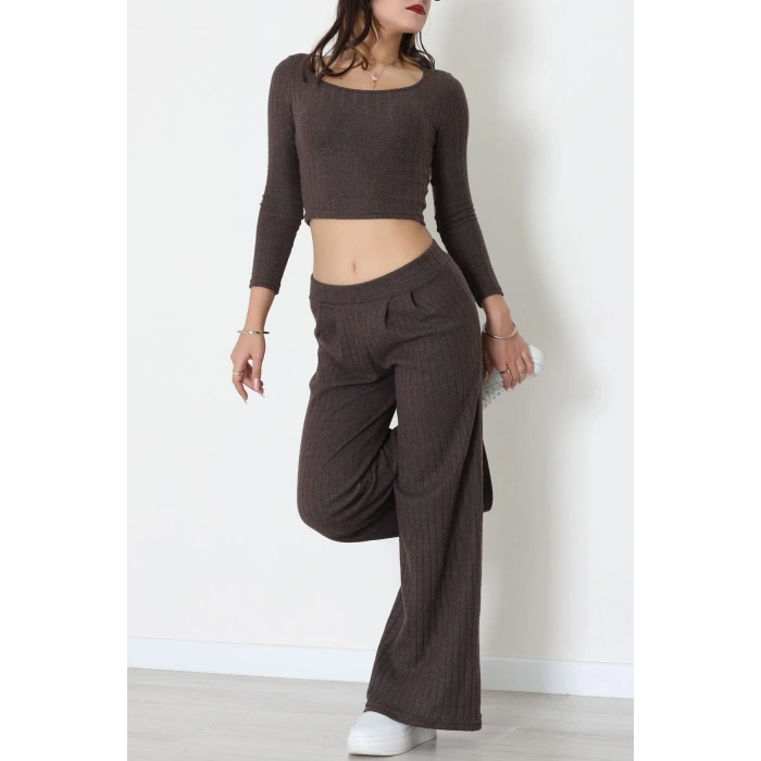 Raporlu İnterlok Çerçeve Yaka İkili Takım Kahve - 51090.1567.