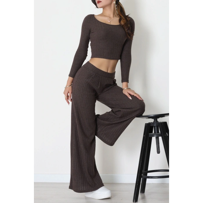 Raporlu İnterlok Çerçeve Yaka İkili Takım Kahve - 51090.1567.