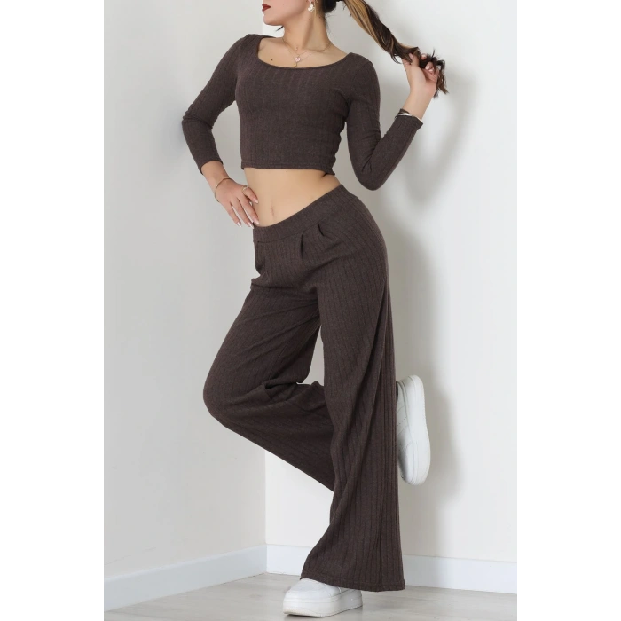 Raporlu İnterlok Çerçeve Yaka İkili Takım Kahve - 51090.1567.