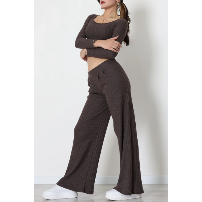 Raporlu İnterlok Çerçeve Yaka İkili Takım Kahve - 51090.1567.