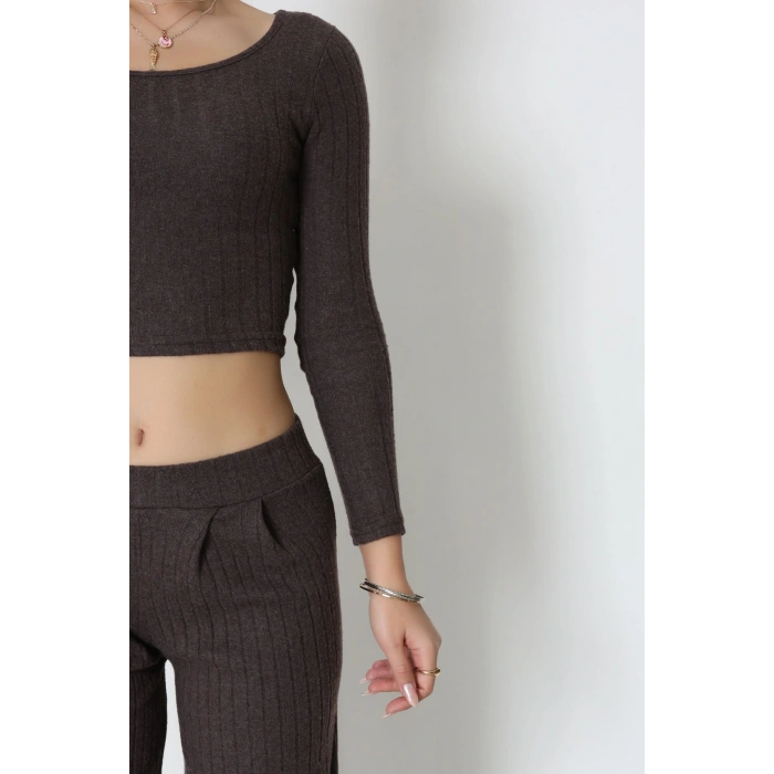 Raporlu İnterlok Çerçeve Yaka İkili Takım Kahve - 51090.1567.