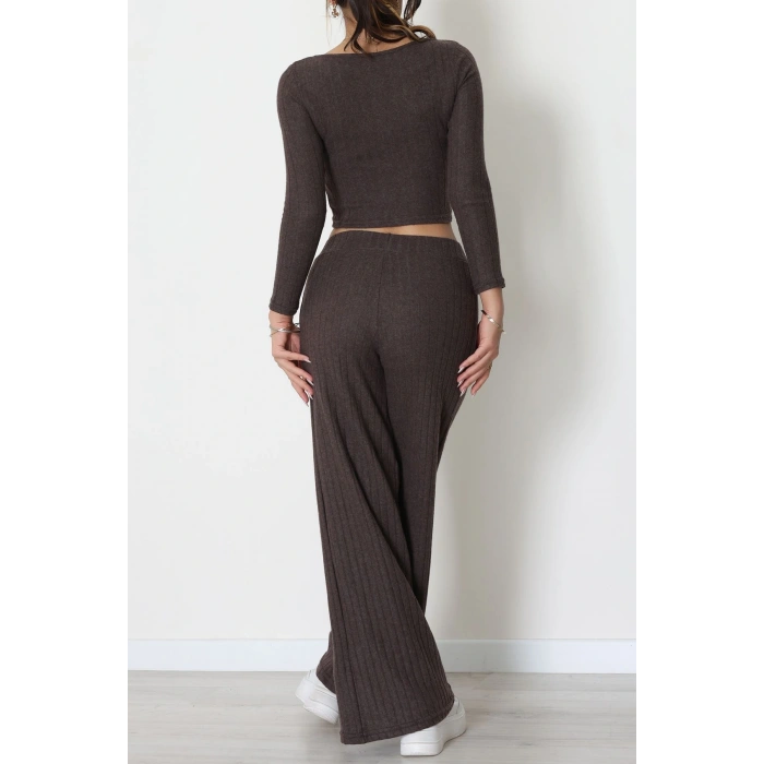 Raporlu İnterlok Çerçeve Yaka İkili Takım Kahve - 51090.1567.