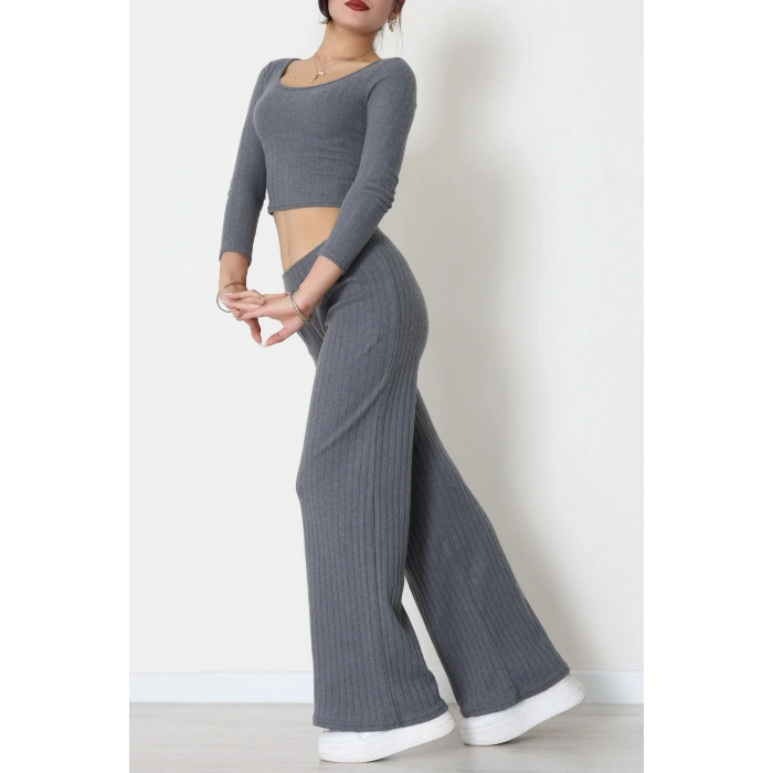 Raporlu İnterlok Çerçeve Yaka İkili Takım Koyugri - 51090.1567.