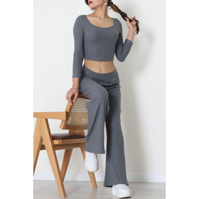 Raporlu İnterlok Çerçeve Yaka İkili Takım Koyugri - 51090.1567.