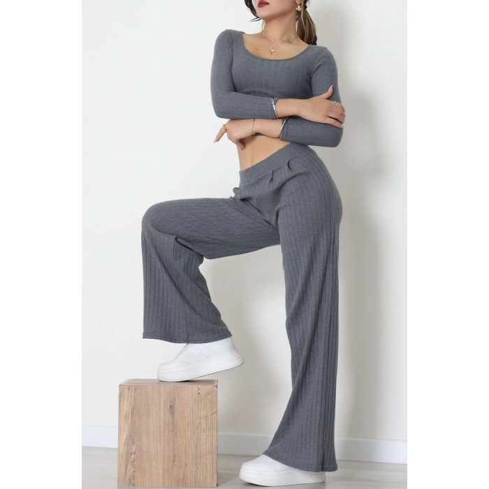 Raporlu İnterlok Çerçeve Yaka İkili Takım Koyugri - 51090.1567.