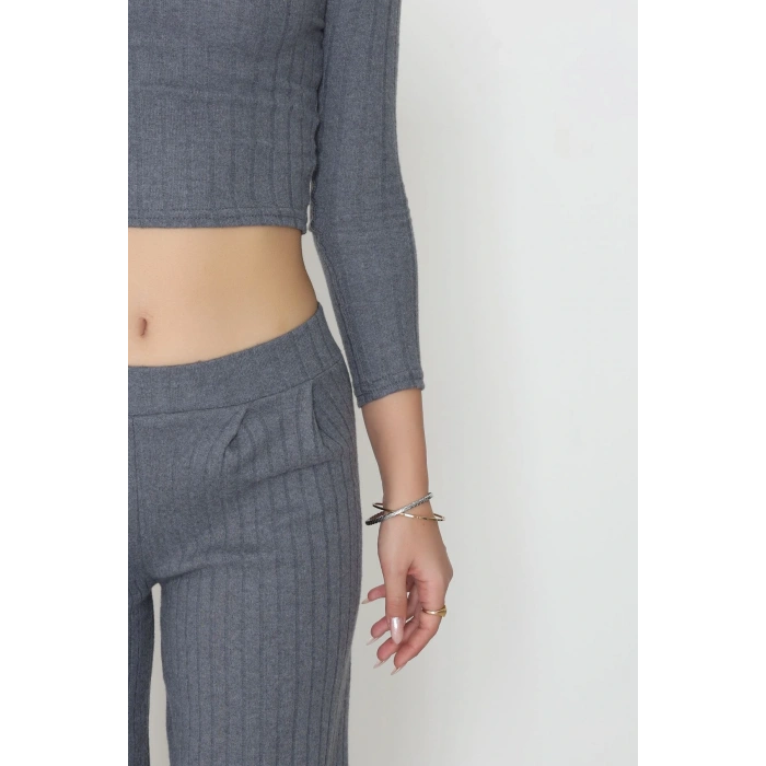 Raporlu İnterlok Çerçeve Yaka İkili Takım Koyugri - 51090.1567.