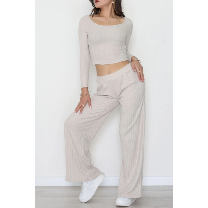 Raporlu İnterlok Çerçeve Yaka İkili Takım Latte - 51090.1567.