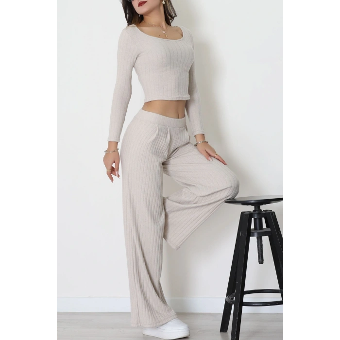 Raporlu İnterlok Çerçeve Yaka İkili Takım Latte - 51090.1567.