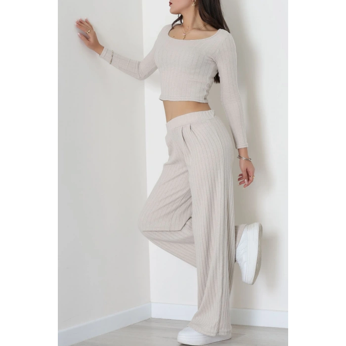 Raporlu İnterlok Çerçeve Yaka İkili Takım Latte - 51090.1567.