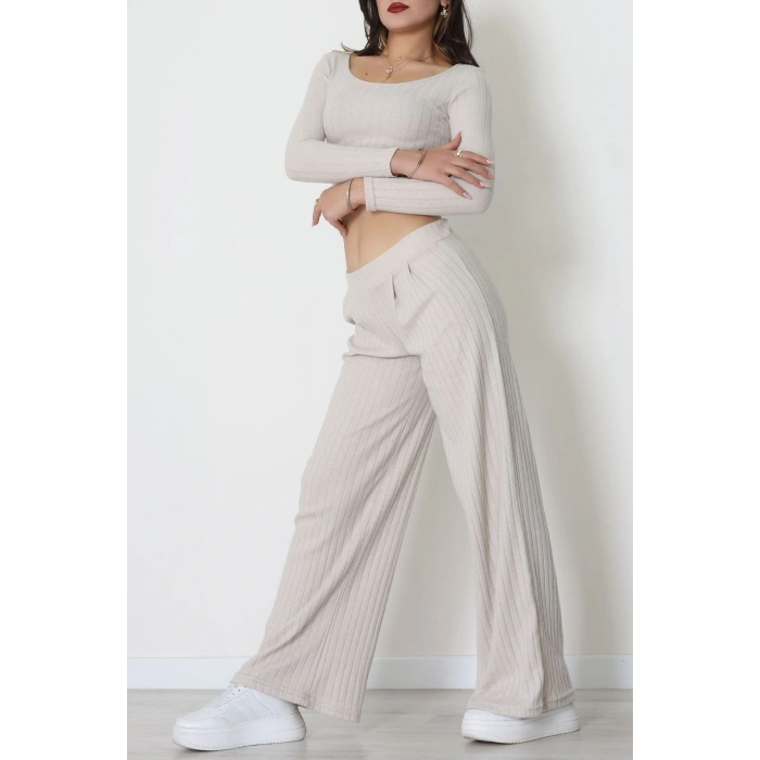 Raporlu İnterlok Çerçeve Yaka İkili Takım Latte - 51090.1567.