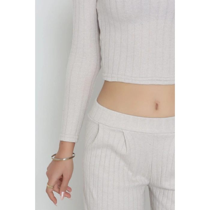 Raporlu İnterlok Çerçeve Yaka İkili Takım Latte - 51090.1567.