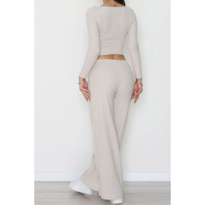 Raporlu İnterlok Çerçeve Yaka İkili Takım Latte - 51090.1567.