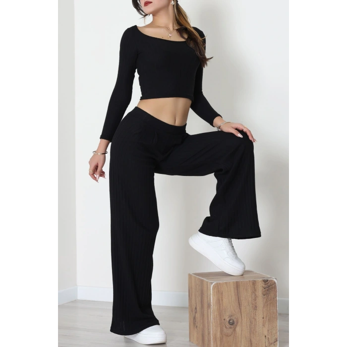 Raporlu İnterlok Çerçeve Yaka İkili Takım Siyah - 51090.1567.