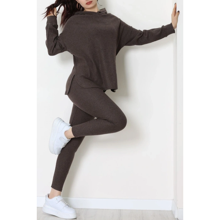 Raporlu İnterlok Kapşonlu İkili Takım Acıkahve - 55040.1567.