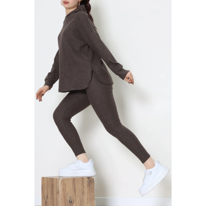 Raporlu İnterlok Kapşonlu İkili Takım Acıkahve - 55040.1567.