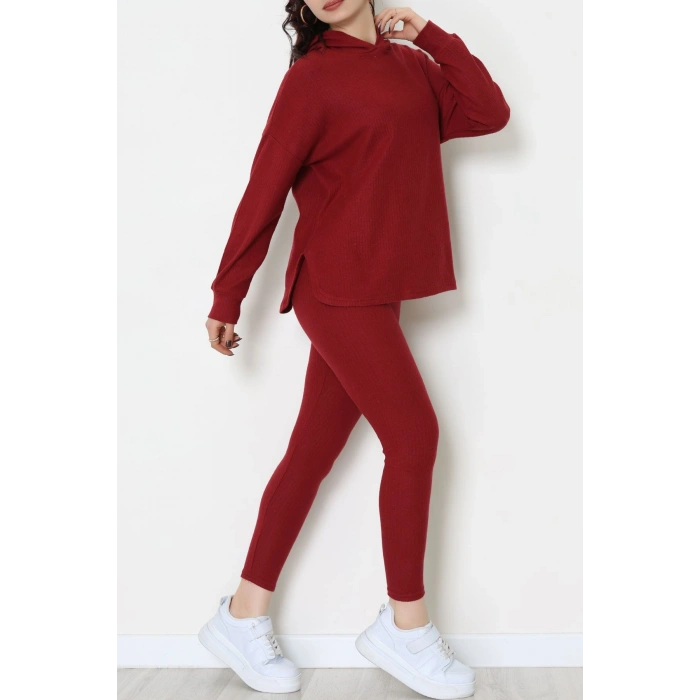 Raporlu İnterlok Kapşonlu İkili Takım Bordo - 55040.1567.