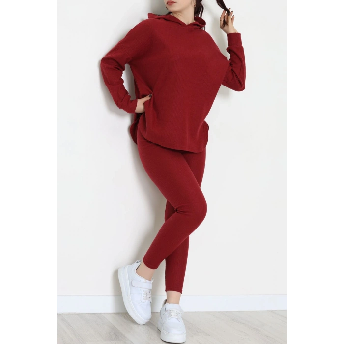 Raporlu İnterlok Kapşonlu İkili Takım Bordo - 55040.1567.