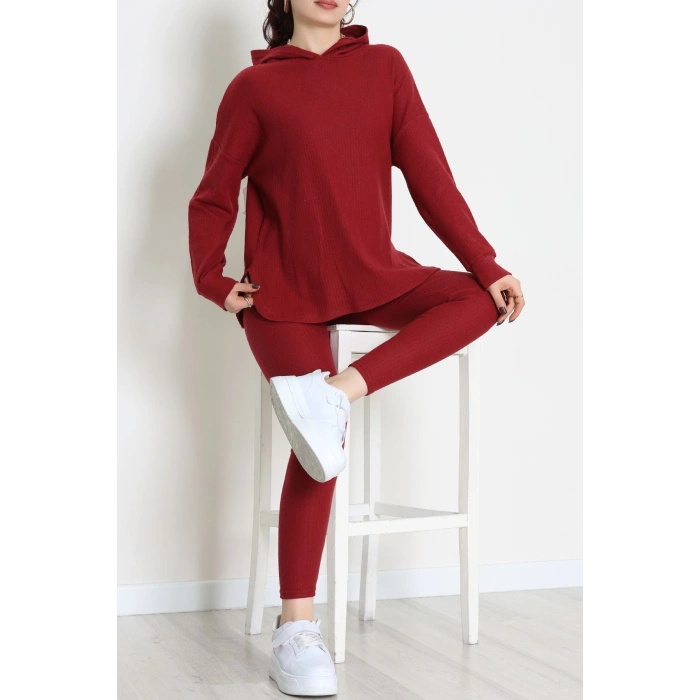 Raporlu İnterlok Kapşonlu İkili Takım Bordo - 55040.1567.