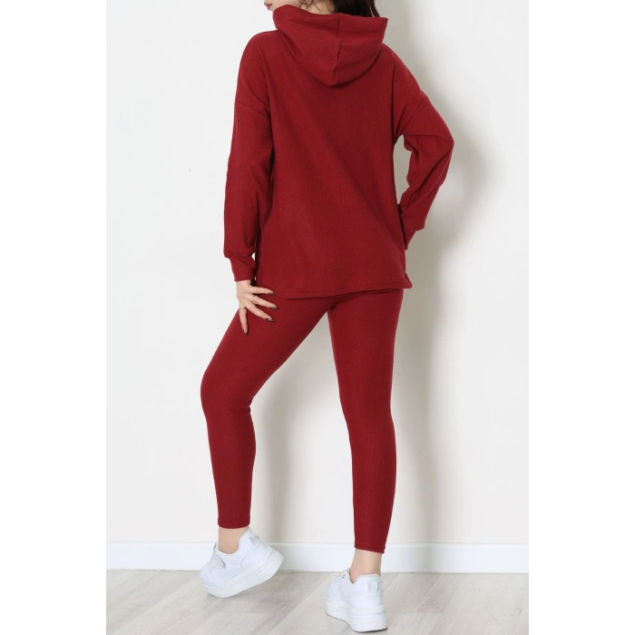 Raporlu İnterlok Kapşonlu İkili Takım Bordo - 55040.1567.