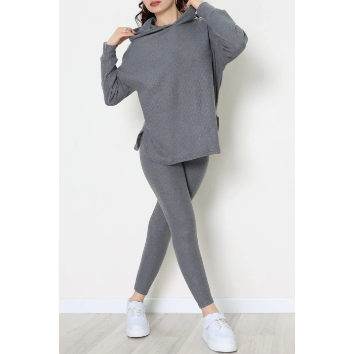 Raporlu İnterlok Kapşonlu İkili Takım Füme - 55040.1567.