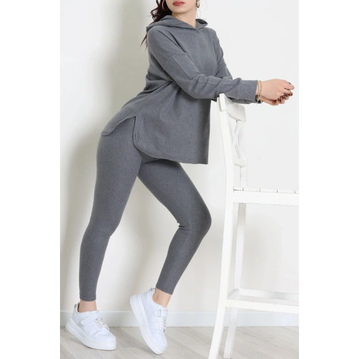 Raporlu İnterlok Kapşonlu İkili Takım Füme - 55040.1567.