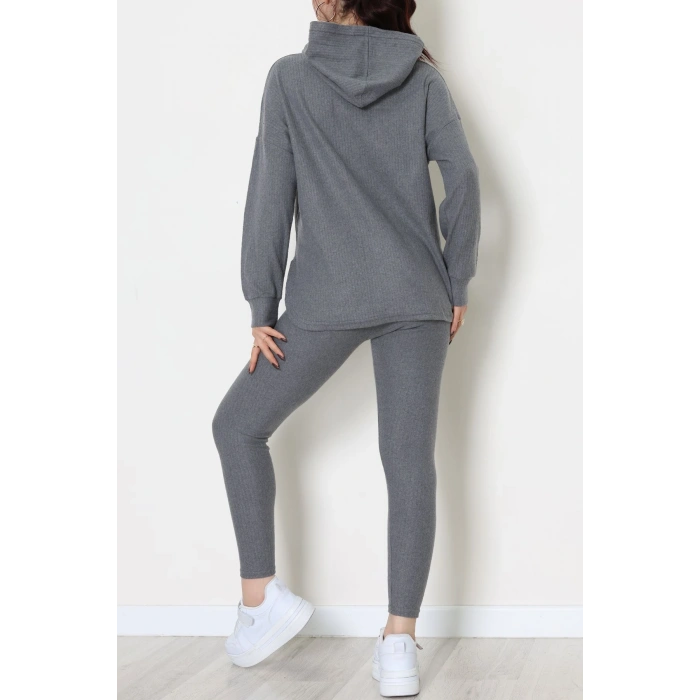 Raporlu İnterlok Kapşonlu İkili Takım Füme - 55040.1567.