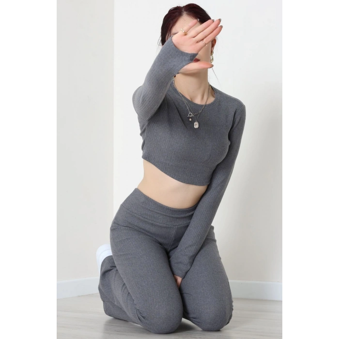 Raporlu Ribana Likralı Takım Füme - 55000.1567.