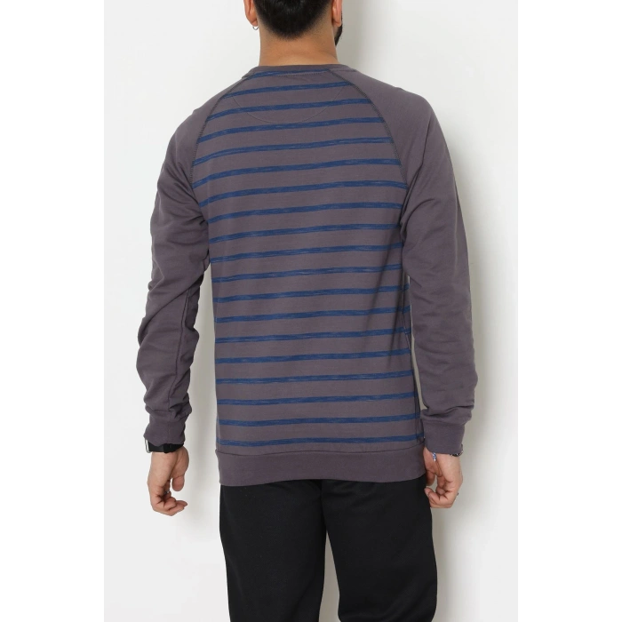 Reglan Kol 2 İplik Çizgili Penye Erkek Sweat Füme - 25384.2125.