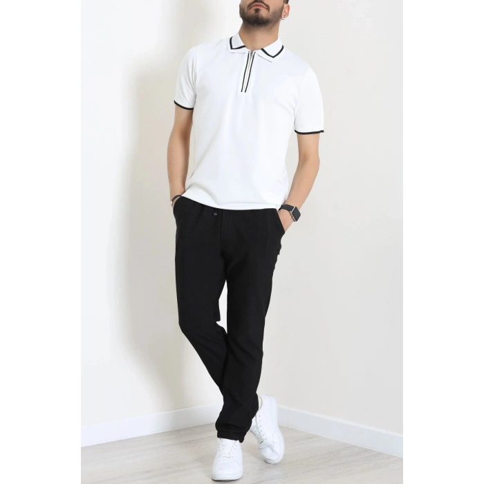 Ribana Detaylı Triko Polo Yaka Tişört Beyaz - 71595.2167.