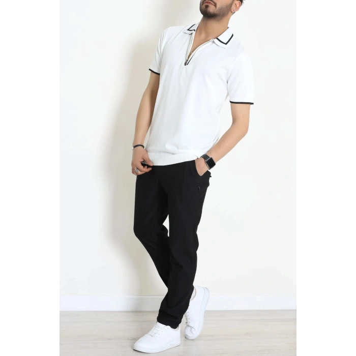 Ribana Detaylı Triko Polo Yaka Tişört Beyaz - 71595.2167.