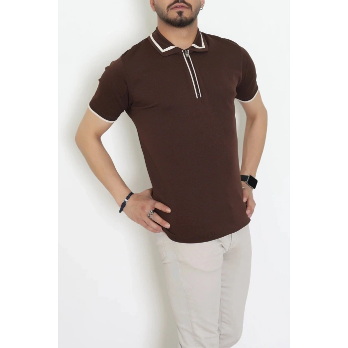 Ribana Detaylı Triko Polo Yaka Tişört Kahve - 71595.2167.