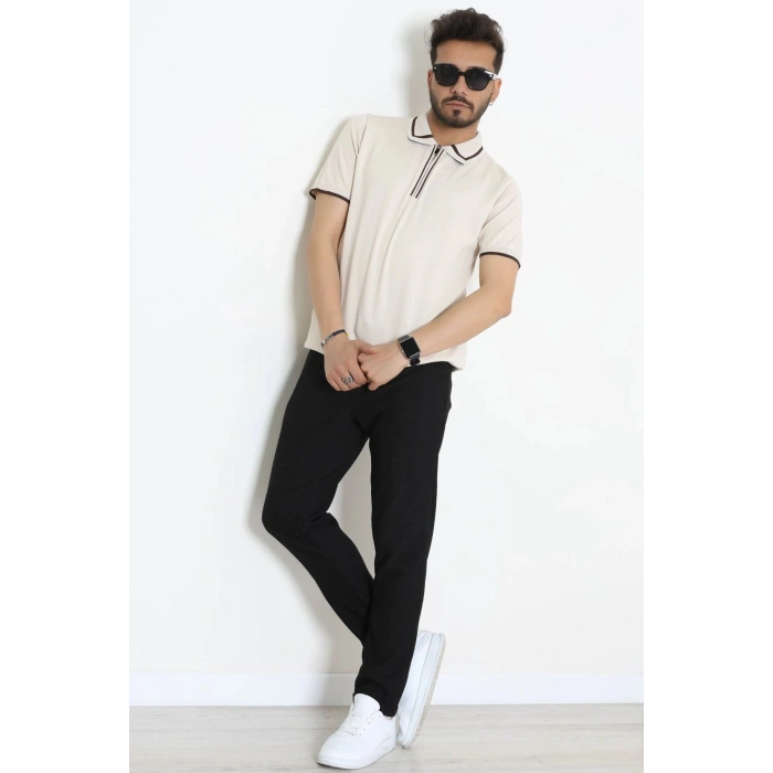 Ribana Detaylı Triko Polo Yaka Tişört Krem - 71595.2167.