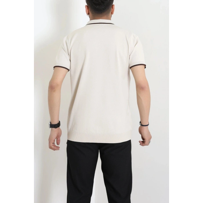 Ribana Detaylı Triko Polo Yaka Tişört Krem - 71595.2167.