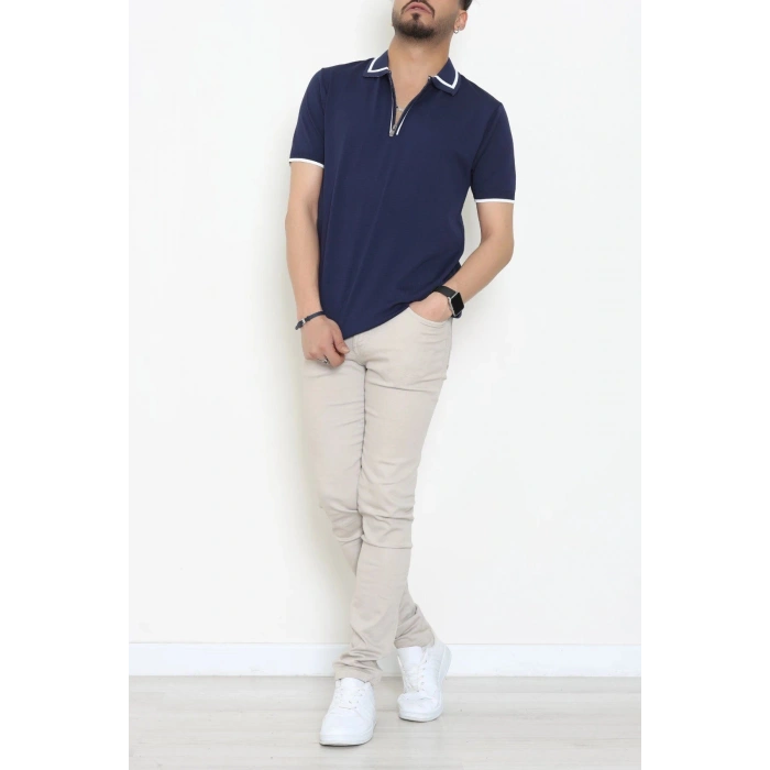 Ribana Detaylı Triko Polo Yaka Tişört Lacivert - 71595.2167.