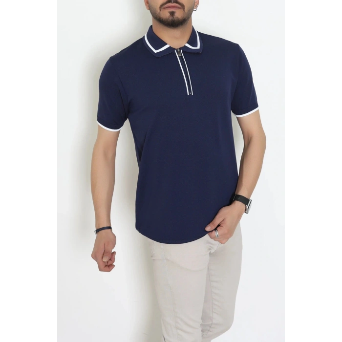 Ribana Detaylı Triko Polo Yaka Tişört Lacivert - 71595.2167.