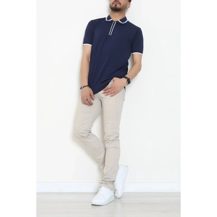 Ribana Detaylı Triko Polo Yaka Tişört Lacivert - 71595.2167.