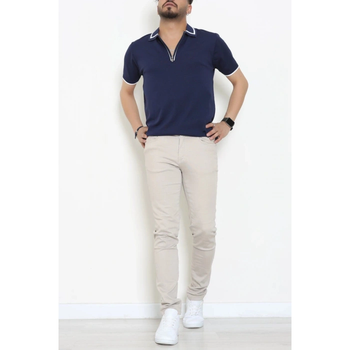 Ribana Detaylı Triko Polo Yaka Tişört Lacivert - 71595.2167.