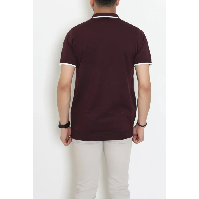 Ribana Detaylı Triko Polo Yaka Tişört Mürdüm - 71595.2167.