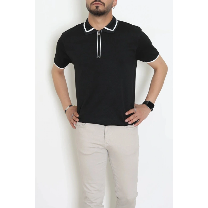 Ribana Detaylı Triko Polo Yaka Tişört Siyah - 71595.2167.