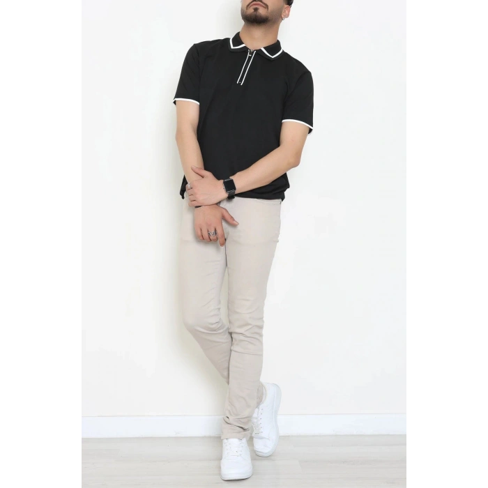 Ribana Detaylı Triko Polo Yaka Tişört Siyah - 71595.2167.