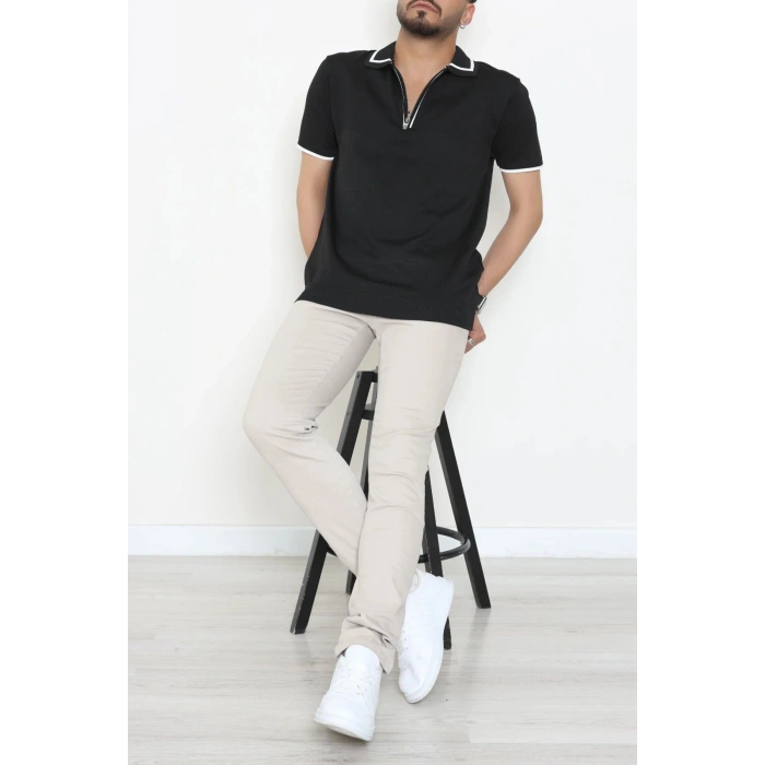 Ribana Detaylı Triko Polo Yaka Tişört Siyah - 71595.2167.
